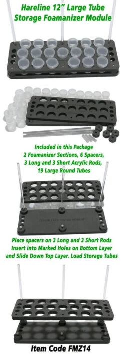 Hareline Foamanizer Large Tube Storage Module 11 Hareline Foamanizer Large Tube Storage Module -Fly Fishing Equipment Shop FMZ14card