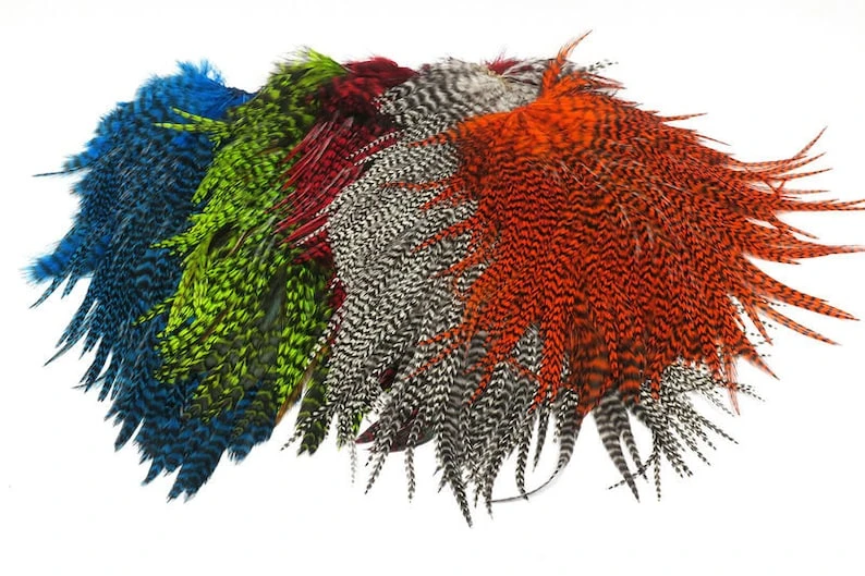 Hareline Saltwater Grizzly Saddle Dyed And Natural 3 Hareline Saltwater Grizzly Saddle Dyed And Natural