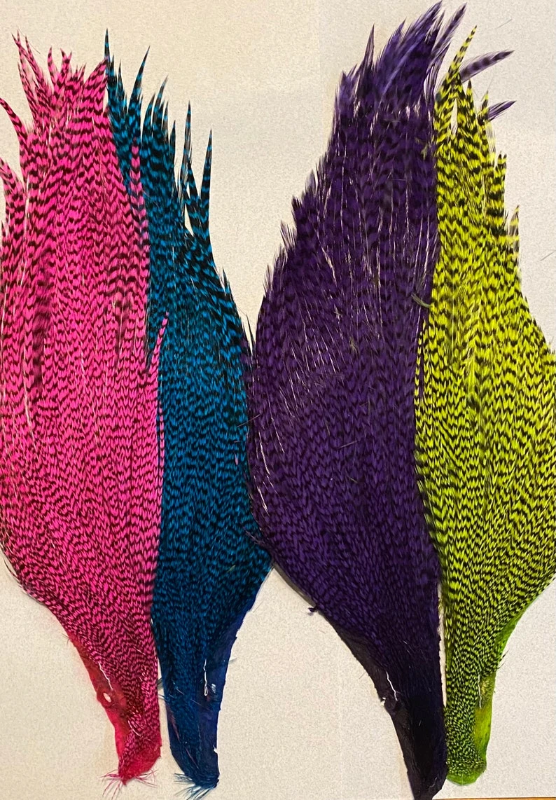 Hareline-Keough Tyers 4 Color Dyed Grizzly Salmon Steelhead Starter Cape Set 3 Hareline-Keough Tyers 4 Color Dyed Grizzly Salmon Steelhead Starter Cape Set